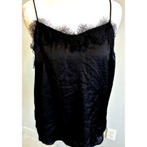 NEW Whimsigoth Cami Lace Trim Black Silky Top Coquette Victorian Indie Sleaze M